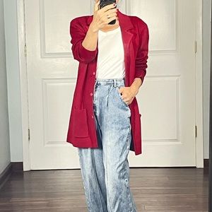 Liz Claiborne vintage red merino wool blend sweater jacket size S